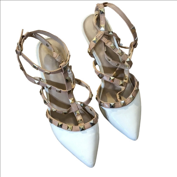 Mix No. 6 Cream and Tan Studded Heels - Picture 1 of 5